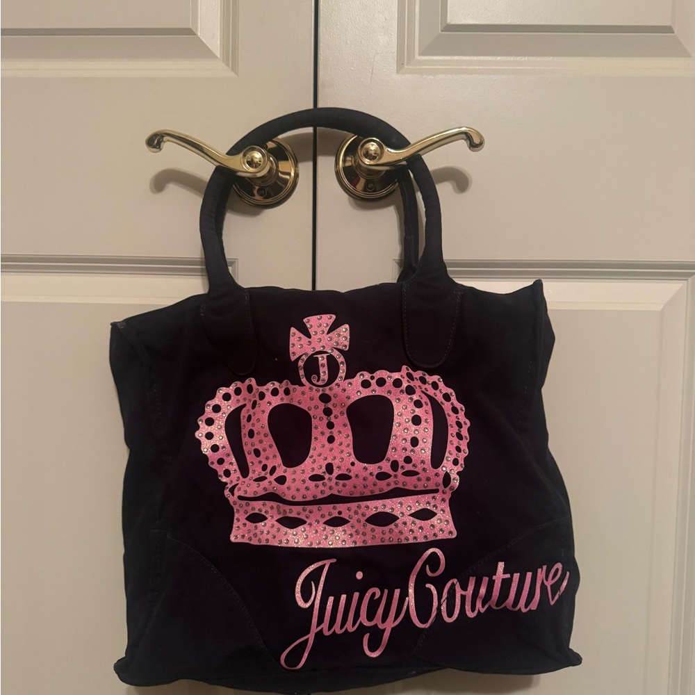 Vintage Juicy Couture Black Tote with Pink Crown - Picture 3 of 5
